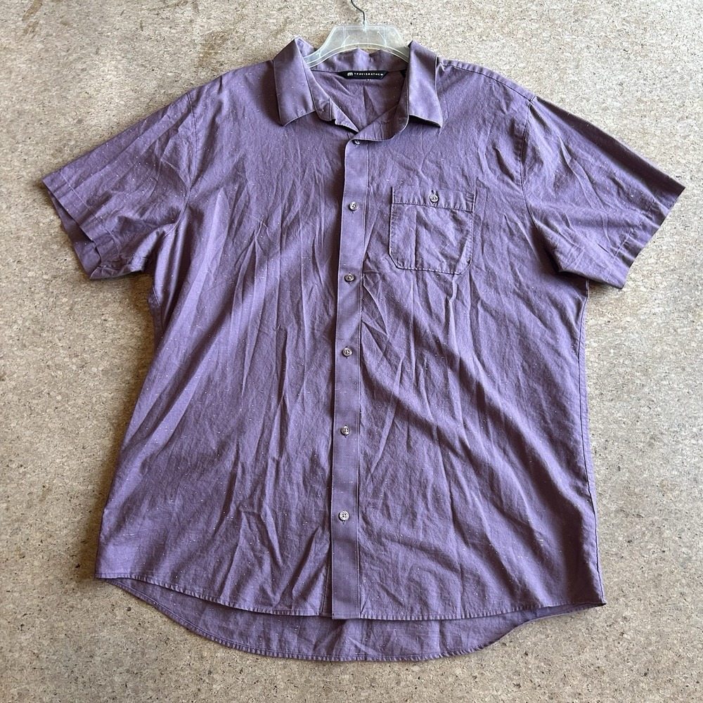 TRAVIS MATTHEW Short Sleeve Cotton Short Sleeve Button Up Purple Shirt Mens XL